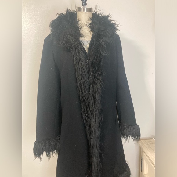 Vtg Esprit wool coat w faux Mongolian fur trim XL - Picture 3 of 13